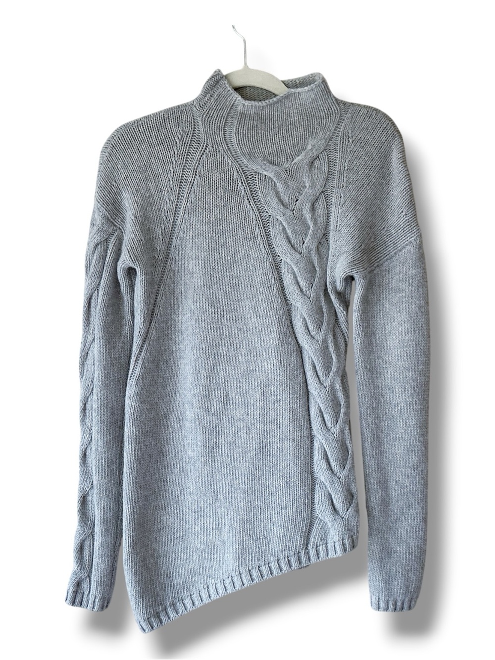 Mantovani Studio Cashmere Blend Cable Knit Asymmetrical Grey Sweater Size S